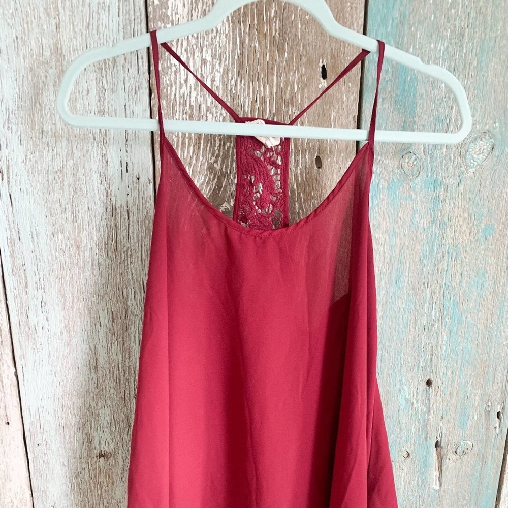 LA Hearts Maroon Lace Back Sheer Tank Top Medium - Picture 3 of 7